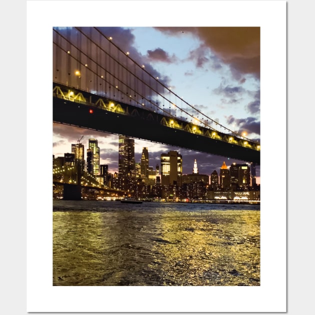 Manhattan Bridge Skyline Night Dumbo Brooklyn NYC Wall Art by eleonoraingrid